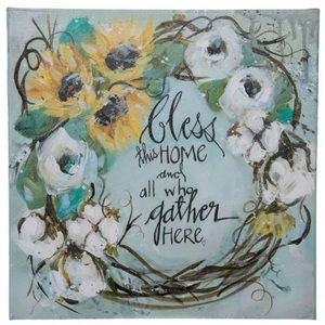 NEW Bless This Home Gather Wreath Canvas Spring Farmhouse Floral Wall Art Decor